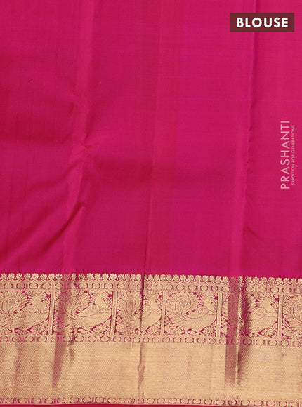 Pure kanchipuram silk saree blue and dual shade of pinkish orange with zari woven buttas and zari woven border