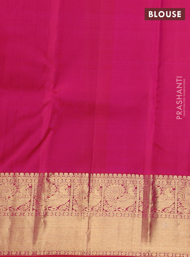 Pure kanchipuram silk saree blue and dual shade of pinkish orange with zari woven buttas and zari woven border