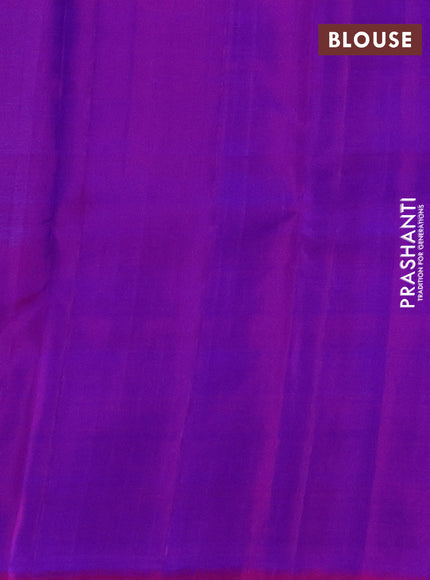 Pure kanchipuram silk saree cs blue and purple with allover zari weaves and zari woven box type butta border