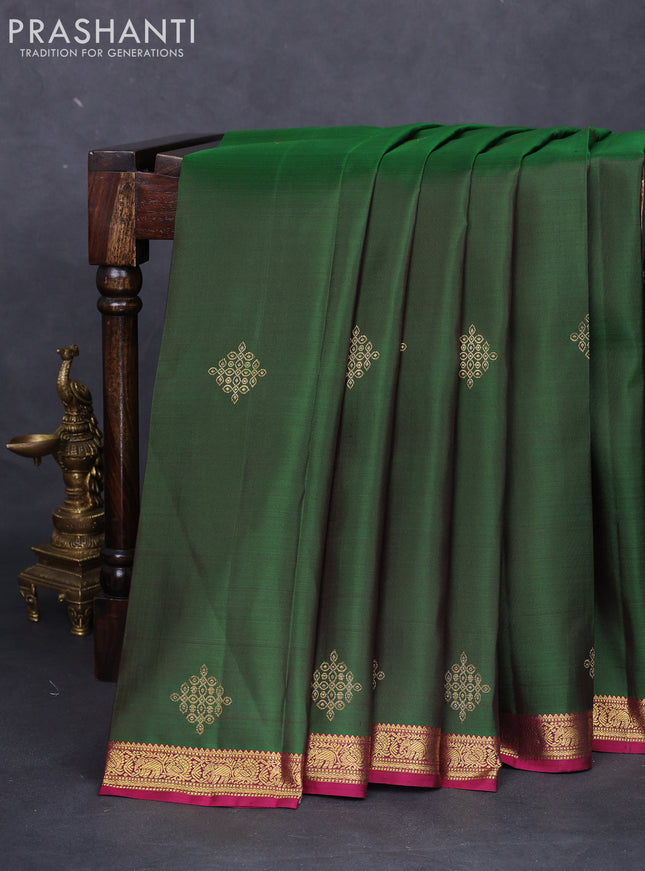 Pure kanchipuram silk saree green and magenta pink with zari woven buttas and zari woven border