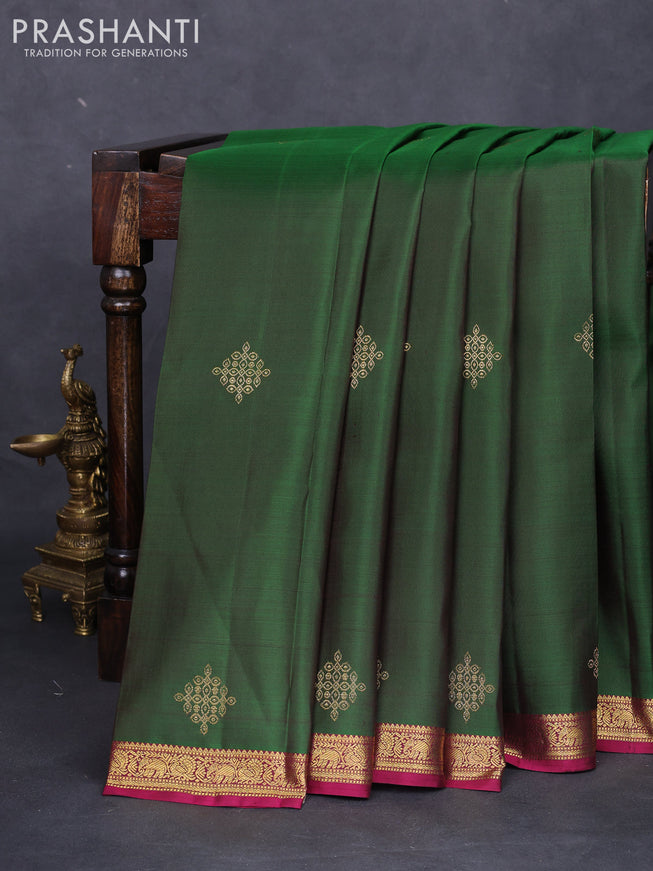 Pure kanchipuram silk saree green and magenta pink with zari woven buttas and zari woven border