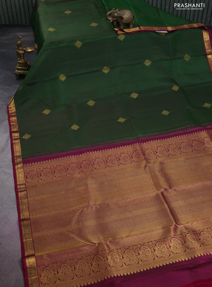 Pure kanchipuram silk saree green and magenta pink with zari woven buttas and zari woven border