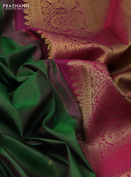 Pure kanchipuram silk saree green and magenta pink with zari woven buttas and zari woven border