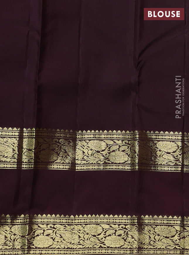 Pure kanchipuram silk saree mehendi green and deep maroon with allover zari weaves & buttas and rettapet zari woven border