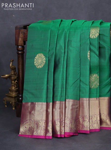 Pure kanchipuram silk saree green and magenta pink with zari woven buttas and zari woven border