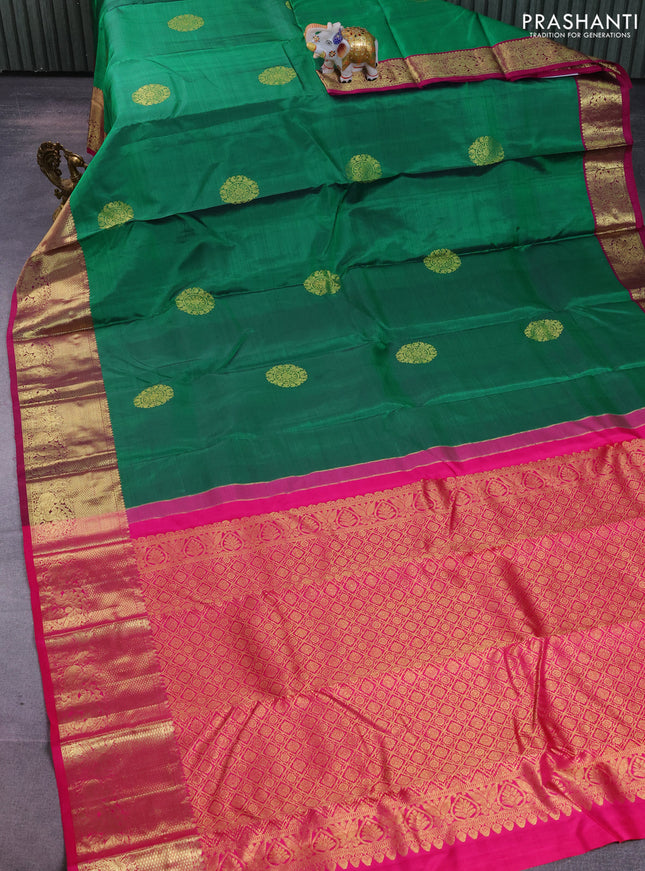 Pure kanchipuram silk saree green and magenta pink with zari woven buttas and zari woven border