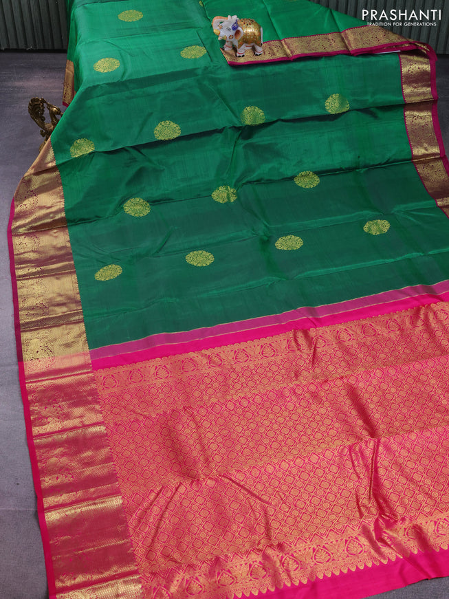 Pure kanchipuram silk saree green and magenta pink with zari woven buttas and zari woven border