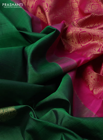 Pure kanchipuram silk saree green and magenta pink with zari woven buttas and zari woven border