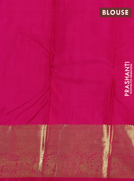 Pure kanchipuram silk saree green and magenta pink with zari woven buttas and zari woven border