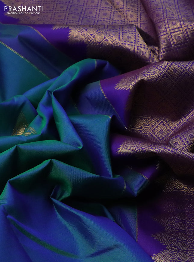 Pure kanchipuram silk saree dual shade of green and blue with zari woven buttas and zari woven border