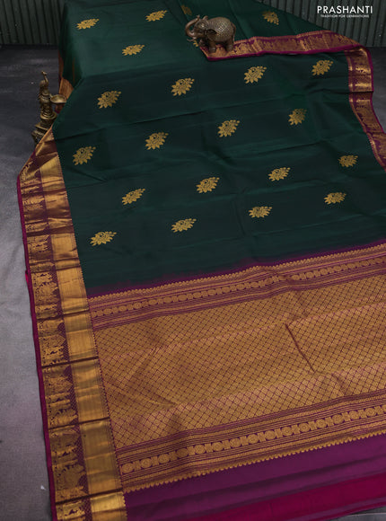 Pure kanchipuram silk saree green and purple with zari woven buttas and zari woven border