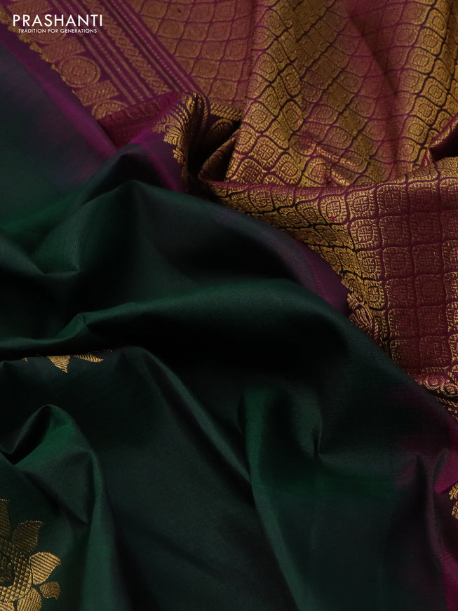 Pure kanchipuram silk saree green and purple with zari woven buttas and zari woven border