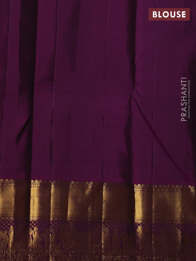 Pure kanchipuram silk saree green and purple with zari woven buttas and zari woven border