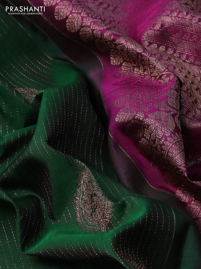 Pure kanchipuram silk saree green and magenta pink with allover zari weaves and simple border