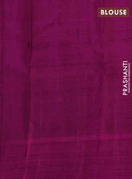Pure kanchipuram silk saree green and magenta pink with allover zari weaves and simple border