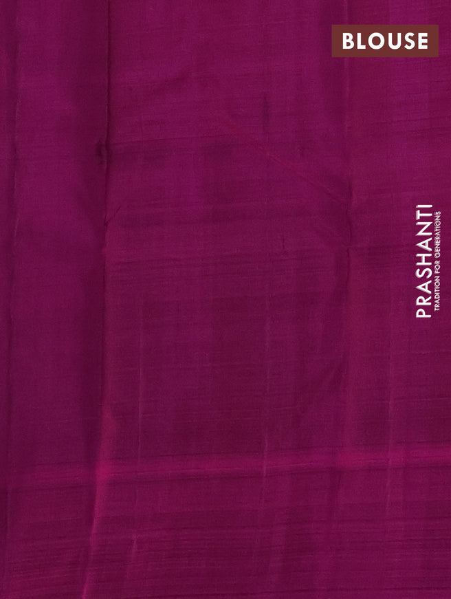 Pure kanchipuram silk saree green and magenta pink with allover zari weaves and simple border