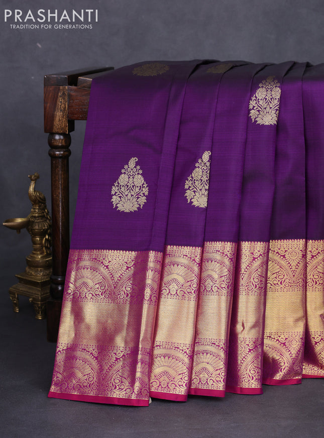Pure kanchipuram silk saree violet and purple with zari woven buttas and zari woven border