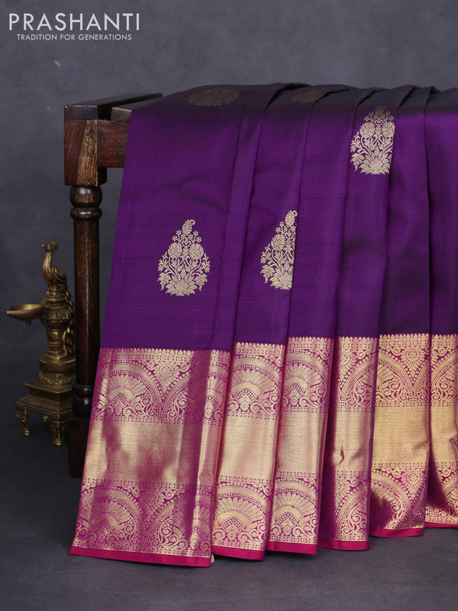 Pure kanchipuram silk saree violet and purple with zari woven buttas and zari woven border