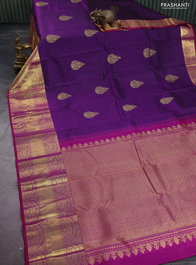 Pure kanchipuram silk saree violet and purple with zari woven buttas and zari woven border
