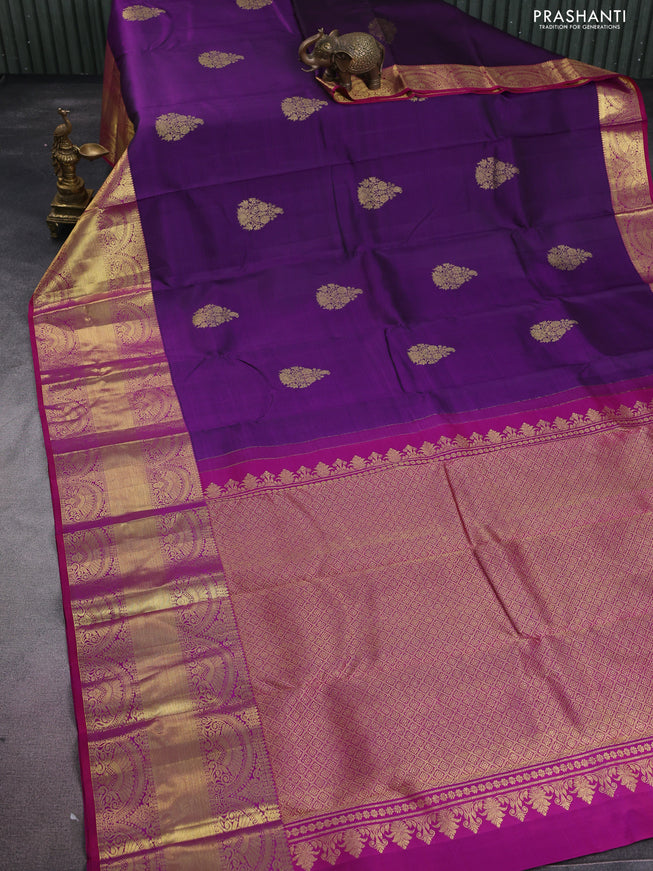 Pure kanchipuram silk saree violet and purple with zari woven buttas and zari woven border