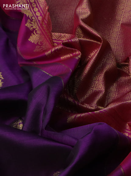 Pure kanchipuram silk saree violet and purple with zari woven buttas and zari woven border