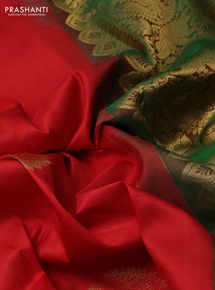 Pure kanchipuram silk saree red and dual shade of green with zari woven buttas and zari woven border