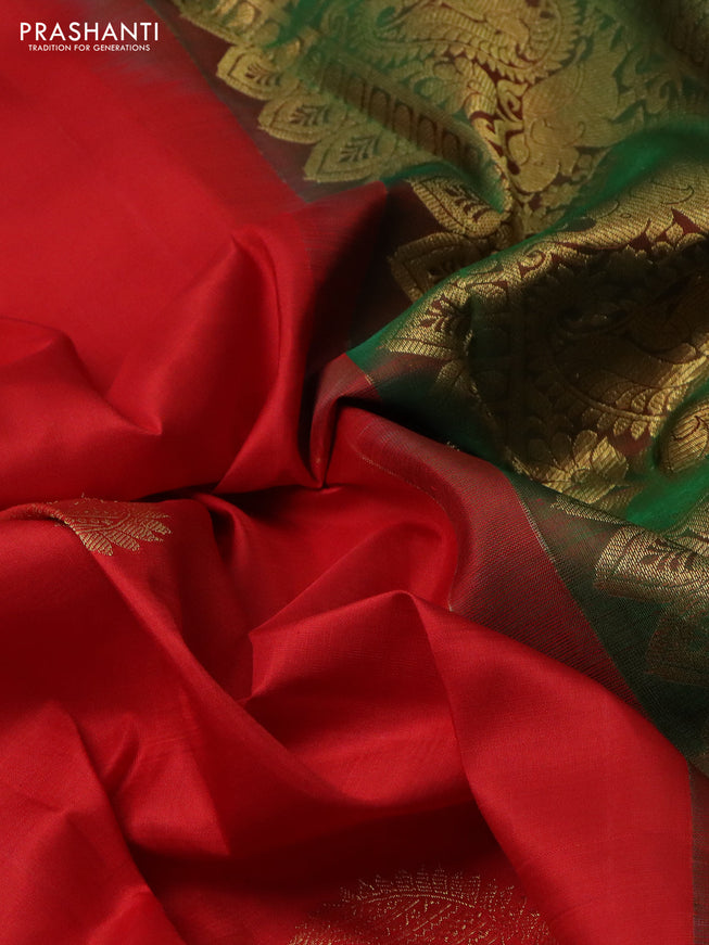 Pure kanchipuram silk saree red and dual shade of green with zari woven buttas and zari woven border