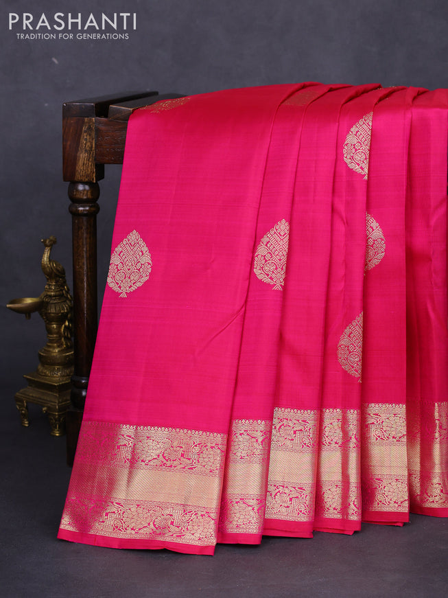 Pure kanchipuram silk saree pink with zari woven buttas and zari woven border