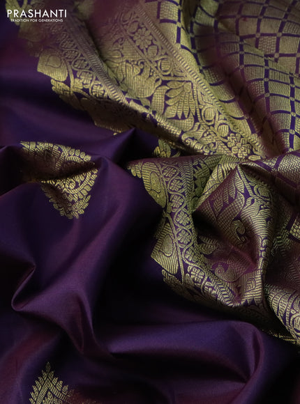 Pure kanchipuram silk saree deep jamun with zari woven buttas and long zari woven border