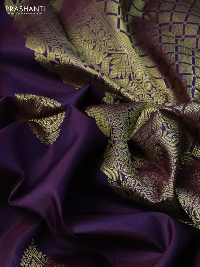 Pure kanchipuram silk saree deep jamun with zari woven buttas and long zari woven border