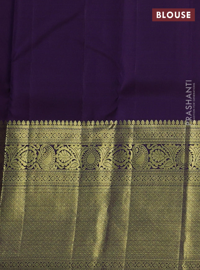 Pure kanchipuram silk saree deep jamun with zari woven buttas and long zari woven border