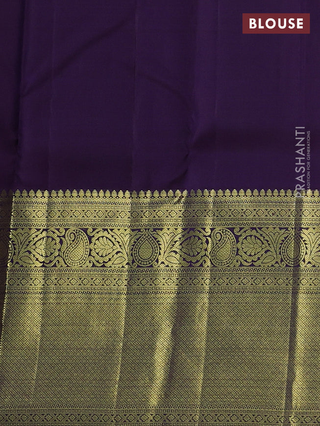 Pure kanchipuram silk saree deep jamun with zari woven buttas and long zari woven border