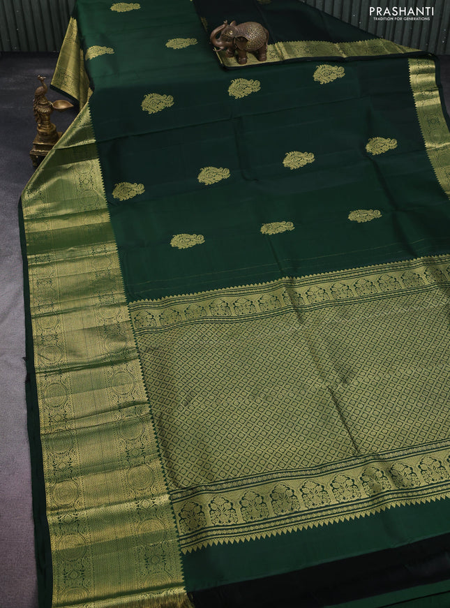 Pure kanchipuram silk saree dark green with zari woven buttas and zari woven border