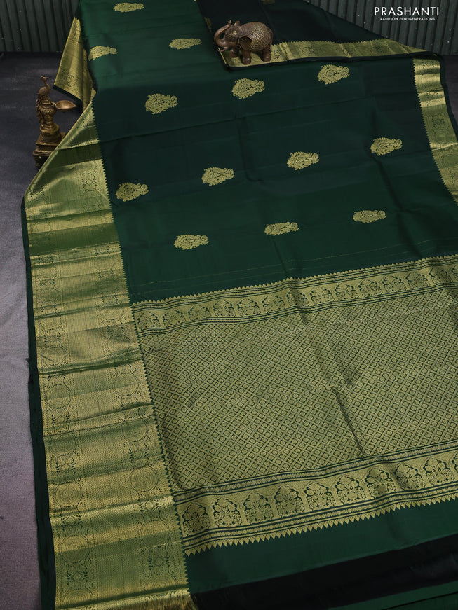 Pure kanchipuram silk saree dark green with zari woven buttas and zari woven border