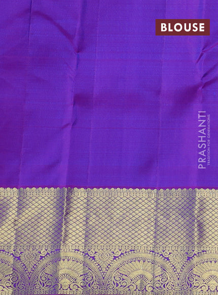 Pure kanchipuram silk saree blue and purple with allover zari checks & paisley butts and zari woven border