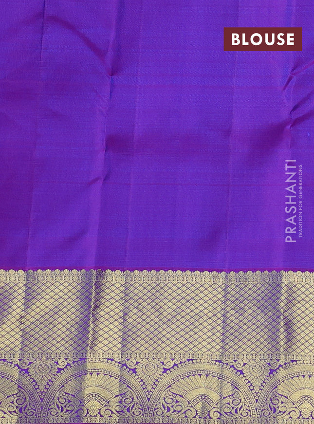 Pure kanchipuram silk saree blue and purple with allover zari checks & paisley butts and zari woven border