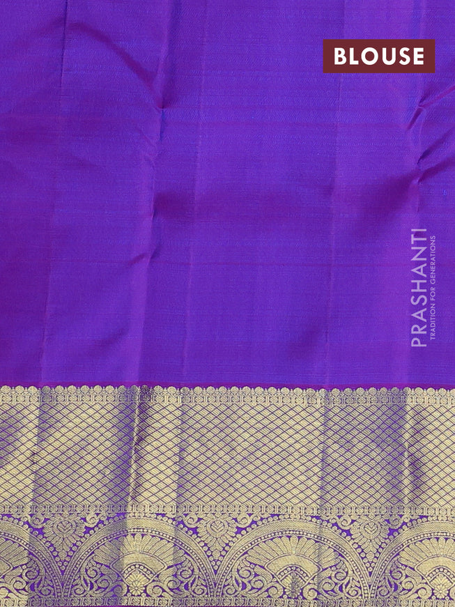 Pure kanchipuram silk saree blue and purple with allover zari checks & paisley butts and zari woven border
