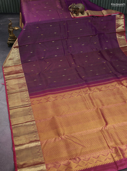 Pure kanchipuram silk saree deep purple and maroon with allover zari woven stripes pattern and zari woven border