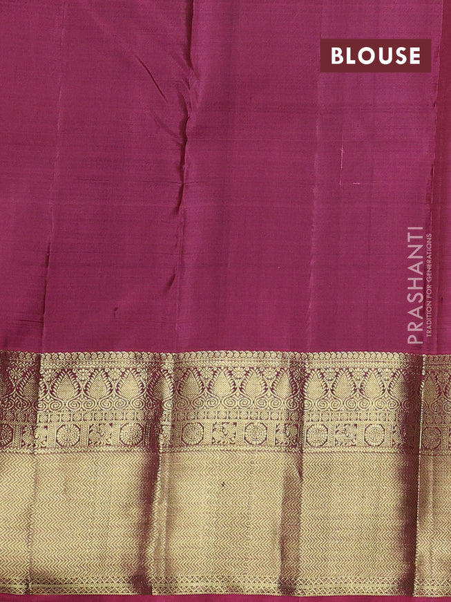 Pure kanchipuram silk saree deep purple and maroon with allover zari woven stripes pattern and zari woven border