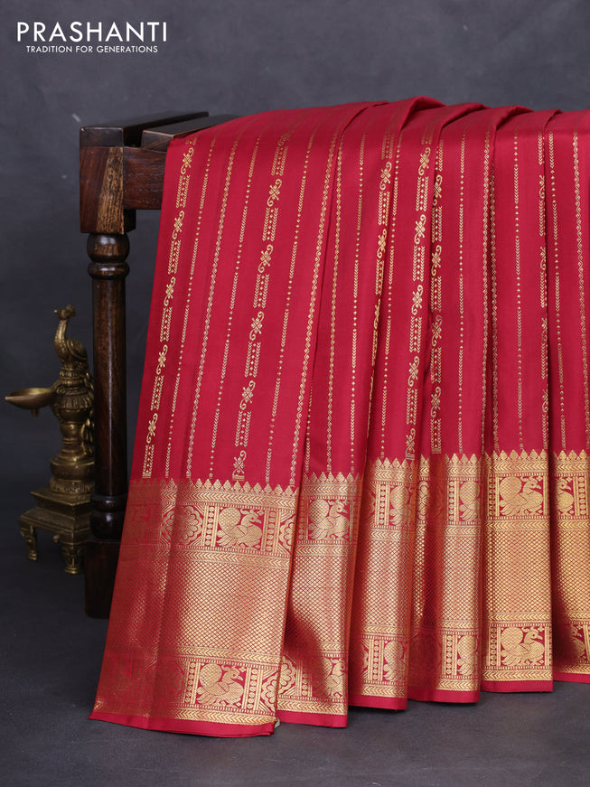 Pure kanchipuram silk saree maroon with allover zari weaves and zari woven border