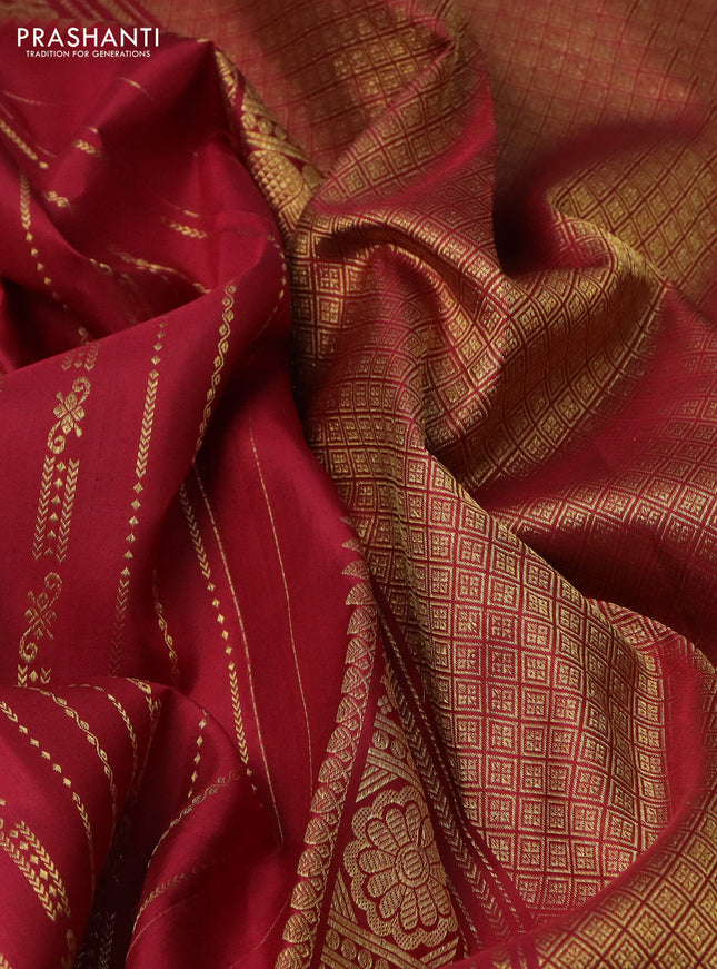 Pure kanchipuram silk saree maroon with allover zari weaves and zari woven border