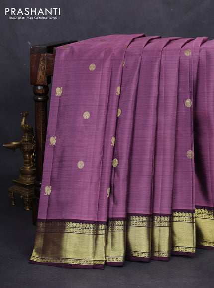 Pure kanchipuram silk saree mauve pink and deep jamun with zari woven buttas and zari woven border