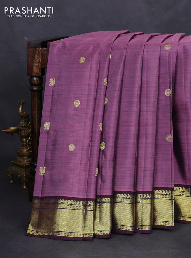Pure kanchipuram silk saree mauve pink and deep jamun with zari woven buttas and zari woven border