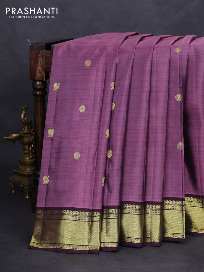 Pure kanchipuram silk saree mauve pink and deep jamun with zari woven buttas and zari woven border