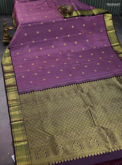 Pure kanchipuram silk saree mauve pink and deep jamun with zari woven buttas and zari woven border