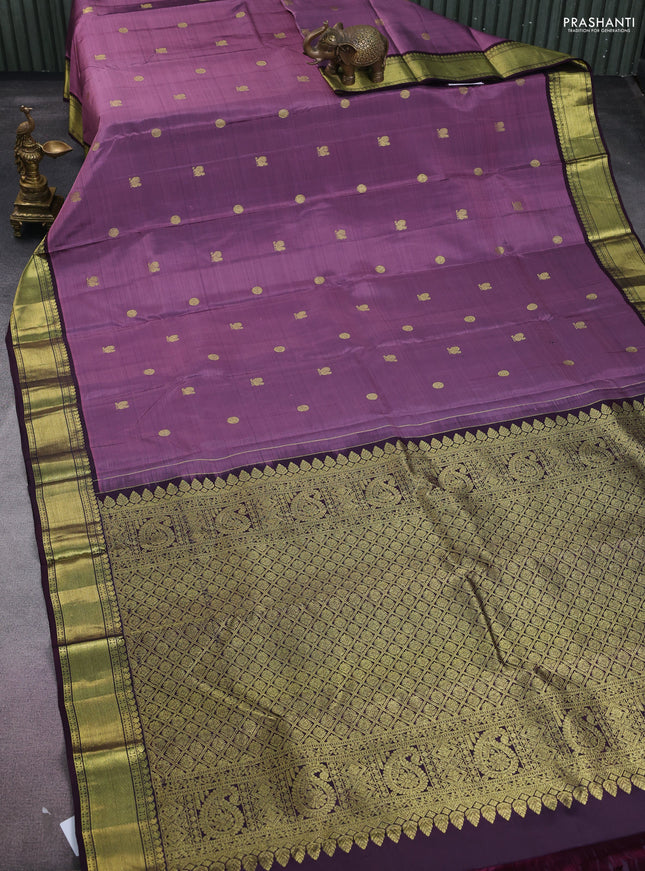 Pure kanchipuram silk saree mauve pink and deep jamun with zari woven buttas and zari woven border