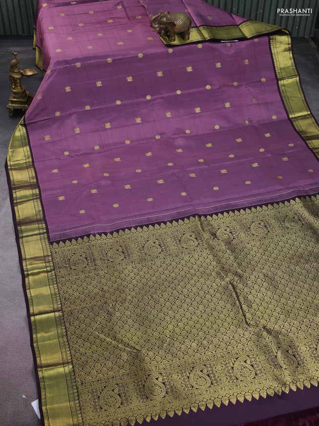 Pure kanchipuram silk saree mauve pink and deep jamun with zari woven buttas and zari woven border