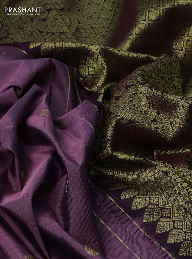 Pure kanchipuram silk saree mauve pink and deep jamun with zari woven buttas and zari woven border