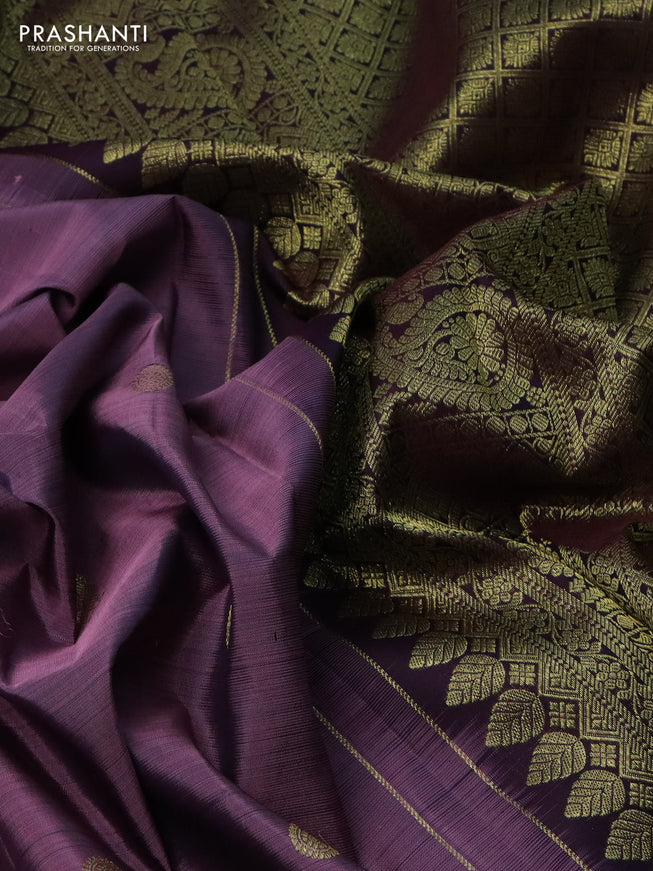 Pure kanchipuram silk saree mauve pink and deep jamun with zari woven buttas and zari woven border