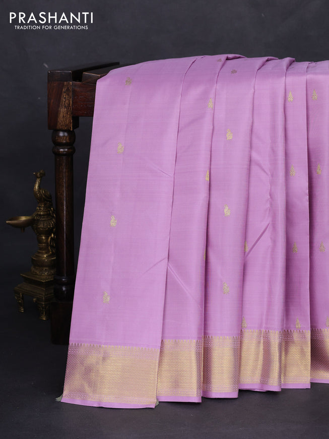 Pure kanchipuram silk saree lavender with zari woven buttas and zari woven border